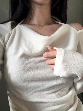 Soft Boat Neck Loose Fit Ribbed Long Sleeve T-shirt