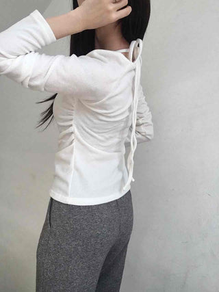 Soft Boat Neck Loose Fit Ribbed Long Sleeve T-shirt