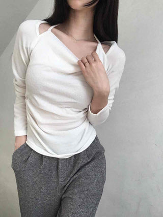 Soft Boat Neck Loose Fit Ribbed Long Sleeve T-shirt