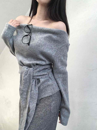 Off-shoulder Lace-up Shirred Loose Fit Long Sleeve T-shirt