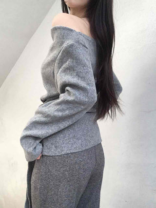 Off-shoulder Lace-up Shirred Loose Fit Long Sleeve T-shirt