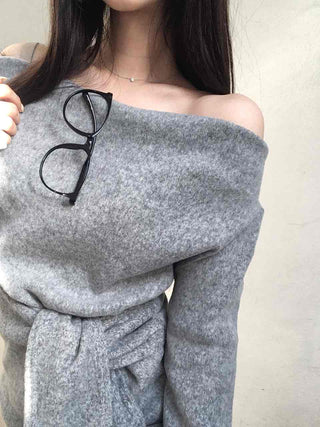 Off-shoulder Lace-up Shirred Loose Fit Long Sleeve T-shirt