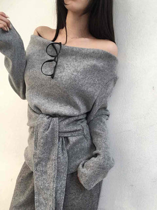 Off-shoulder Lace-up Shirred Loose Fit Long Sleeve T-shirt