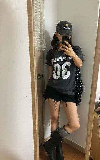 Beno Y2K Lettering Oversized Pigment Short Sleeve T-shirt