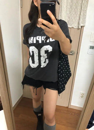 Beno Y2K Lettering Oversized Pigment Short Sleeve T-shirt