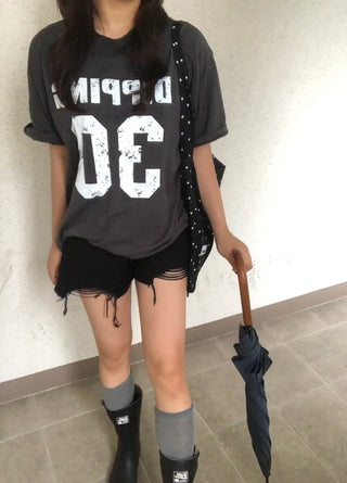 Beno Y2K Lettering Oversized Pigment Short Sleeve T-shirt