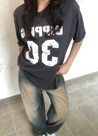 Beno Y2K Lettering Oversized Pigment Short Sleeve T-shirt