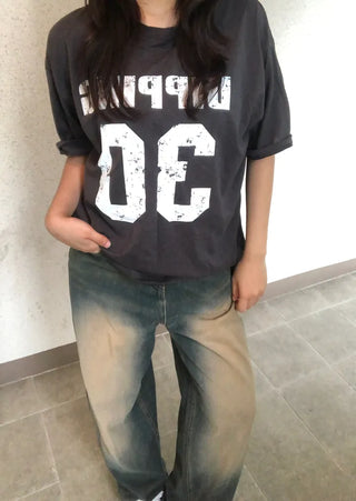 Beno Y2K Lettering Oversized Pigment Short Sleeve T-shirt