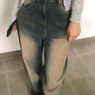 Nuel Vintage Yellow Washed Wide Denim Pants