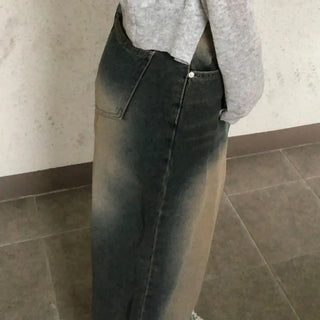 Nuel Vintage Yellow Washed Wide Denim Pants