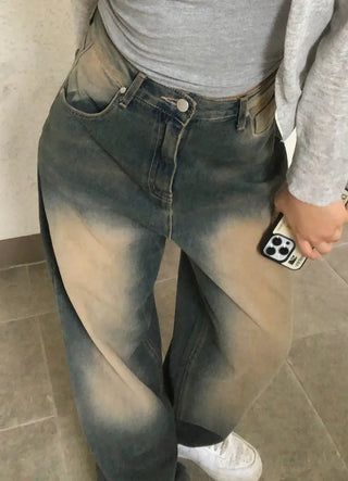 Nuel Vintage Yellow Washed Wide Denim Pants