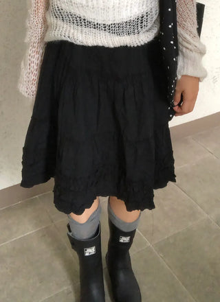 Kou Frill Lovely Flare Midi Skirt