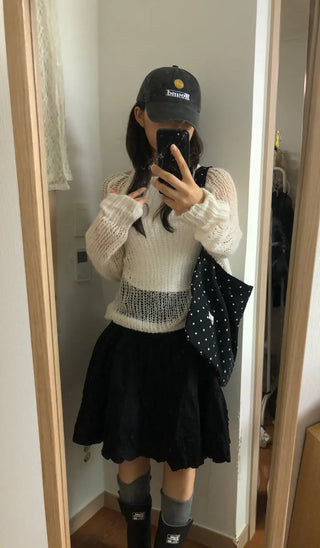 Kou Frill Lovely Flare Midi Skirt