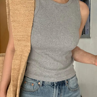 Bena Sturdy Ribbed Simple High-Neck Sleeveless