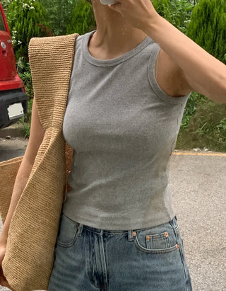 Bena Sturdy Ribbed Simple High-Neck Sleeveless