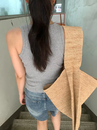 Bena Sturdy Ribbed Simple High-Neck Sleeveless
