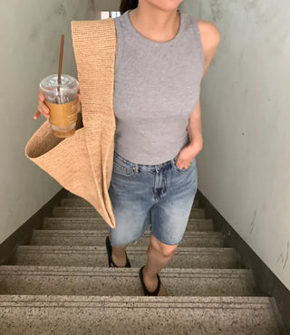 Bena Sturdy Ribbed Simple High-Neck Sleeveless