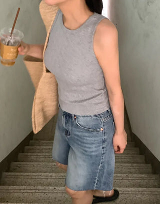 Roku Vintage Washed Knee-Length Medium Blue Denim Pants