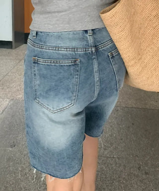 Roku Vintage Washed Knee-Length Medium Blue Denim Pants
