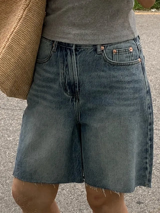 Roku Vintage Washed Knee-Length Medium Blue Denim Pants