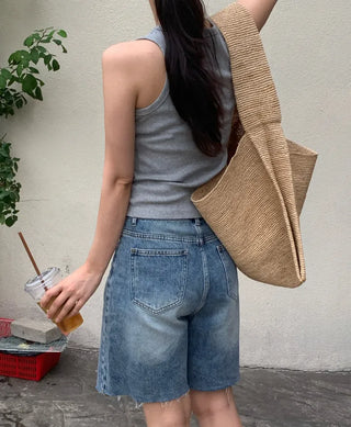 Roku Vintage Washed Knee-Length Medium Blue Denim Pants