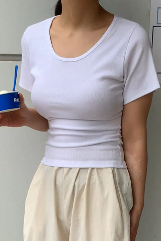Har Malafit Deep U-Neck Stretchy Modal Short Sleeve T-Shirt