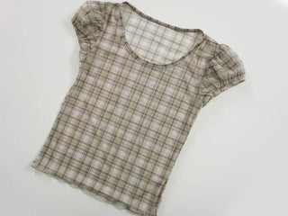 Kiren Simple Bra Top Check Square Neck Short Sleeve T-shirt