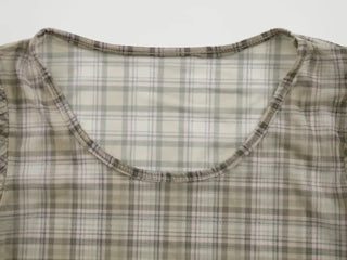 Kiren Simple Bra Top Check Square Neck Short Sleeve T-shirt