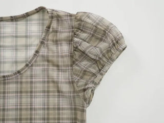 Kiren Simple Bra Top Check Square Neck Short Sleeve T-shirt