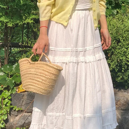 Lace Frill Cotton Long Skirt
