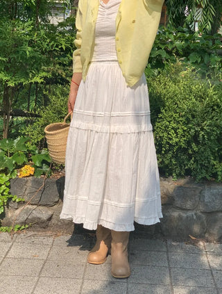 Lace Frill Cotton Long Skirt