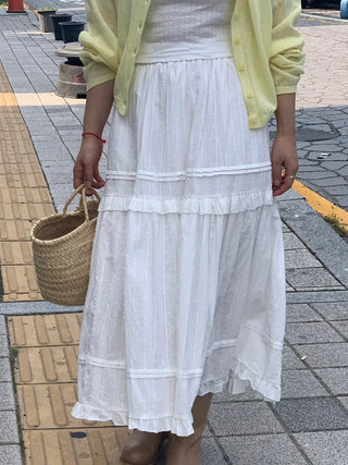 Lace Frill Cotton Long Skirt