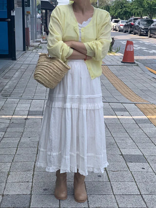 Lace Frill Cotton Long Skirt
