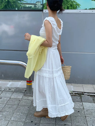 Lace Frill Cotton Long Skirt