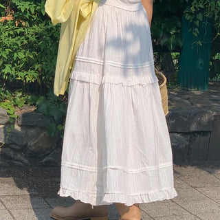 Lace Frill Cotton Long Skirt