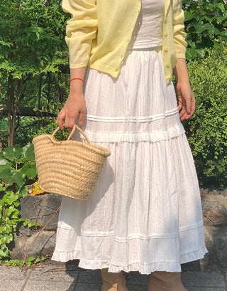 Lace Frill Cotton Long Skirt