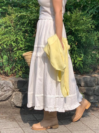 Lace Frill Cotton Long Skirt