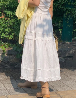 Lace Frill Cotton Long Skirt