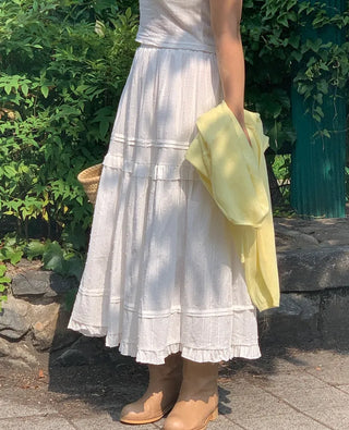 Lace Frill Cotton Long Skirt