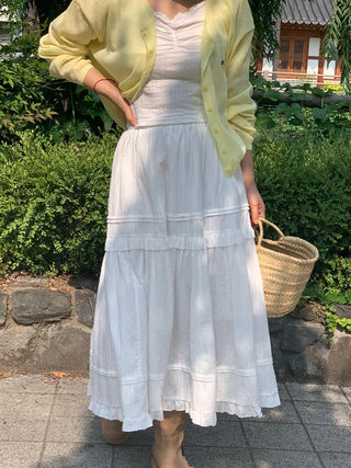 Lace Frill Cotton Long Skirt