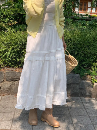 Lace Frill Cotton Long Skirt