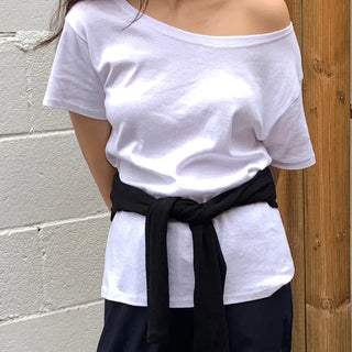 Simple Trendy Boat Neck Off-Shoulder T-Shirt