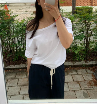 Simple Trendy Boat Neck Off-Shoulder T-Shirt