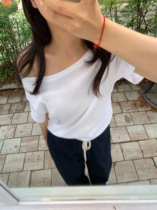 Simple Trendy Boat Neck Off-Shoulder T-Shirt
