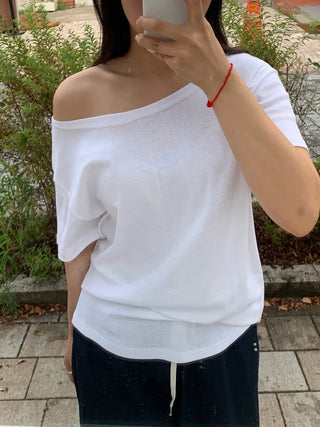 Simple Trendy Boat Neck Off-Shoulder T-Shirt