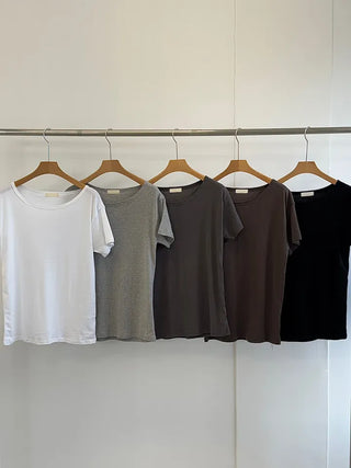Simple Trendy Boat Neck Off-Shoulder T-Shirt