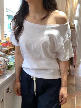 Simple Trendy Boat Neck Off-Shoulder T-Shirt