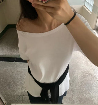 Simple Trendy Boat Neck Off-Shoulder T-Shirt