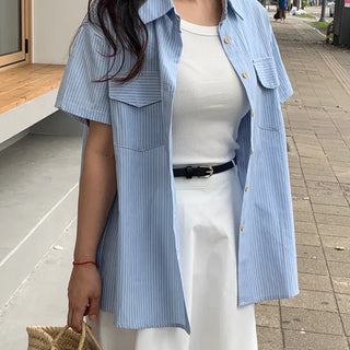 Daily Striped Cotton Short Sleeve Shirt