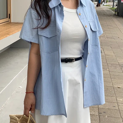Daily Striped Cotton Short Sleeve Shirt